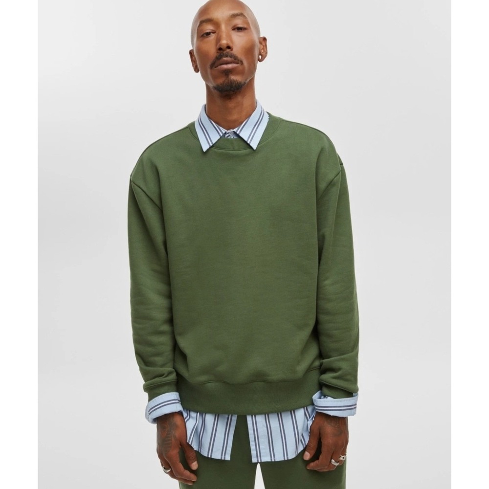Mode of One Mens Fleece Wall Crewneck Sweatshirt‎ Green Black Forest S